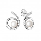 Cercei perle naturale albe de argint cu cristale DiAmanti SK19226E-W-G